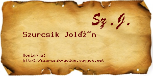 Szurcsik Jolán névjegykártya